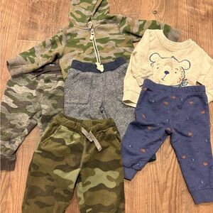 Carter's Camouflage and Blue Kids Joggers Set - 6 piece bundle - size 9 months